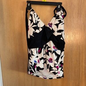 NWT Catalina Black and White Floral Tankini Halter Top Padded Large
